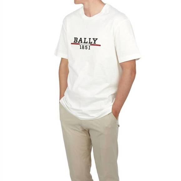 NEW BALLY men's embroidered logo t-shirt in white